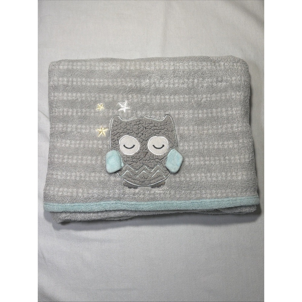 Parents Choice Gray Sleeping Owl Soft Baby Blanket Stripes Stars 30x40 5694103